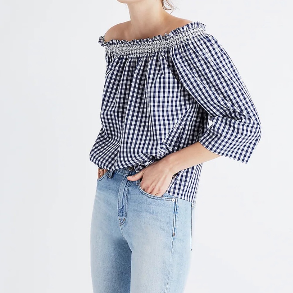 Smocked Gingham Off-the-Shoulder Top